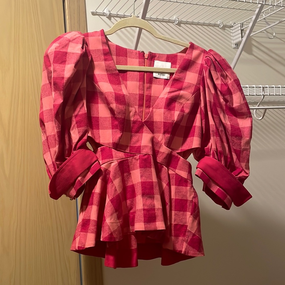 Acler puff sleeve plaid top